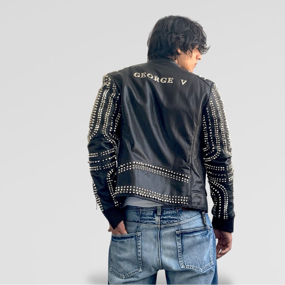 Men's Luxury Black | Silver Motorcycle Lambskin Genuine Leather Jacket NWT